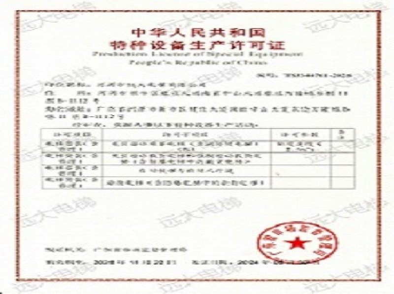 特种设备生产许可证